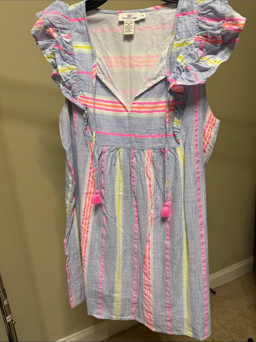 Vineyard Vines Striped Tassel Sundress - Pink & Yellow